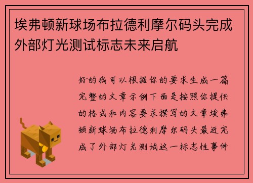 埃弗顿新球场布拉德利摩尔码头完成外部灯光测试标志未来启航