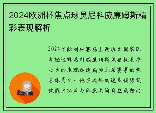 2024欧洲杯焦点球员尼科威廉姆斯精彩表现解析 2024欧洲杯焦点球员尼科威廉姆斯精彩表现解析